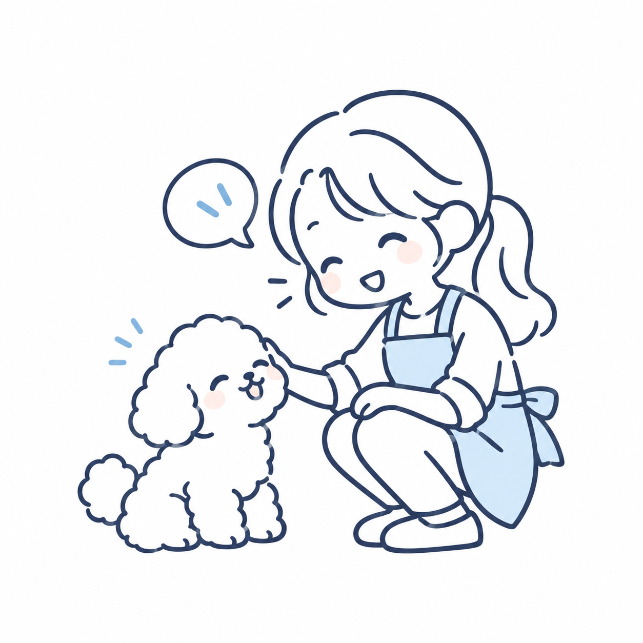 トリマーがワンちゃんに優しく話しかけるイラスト